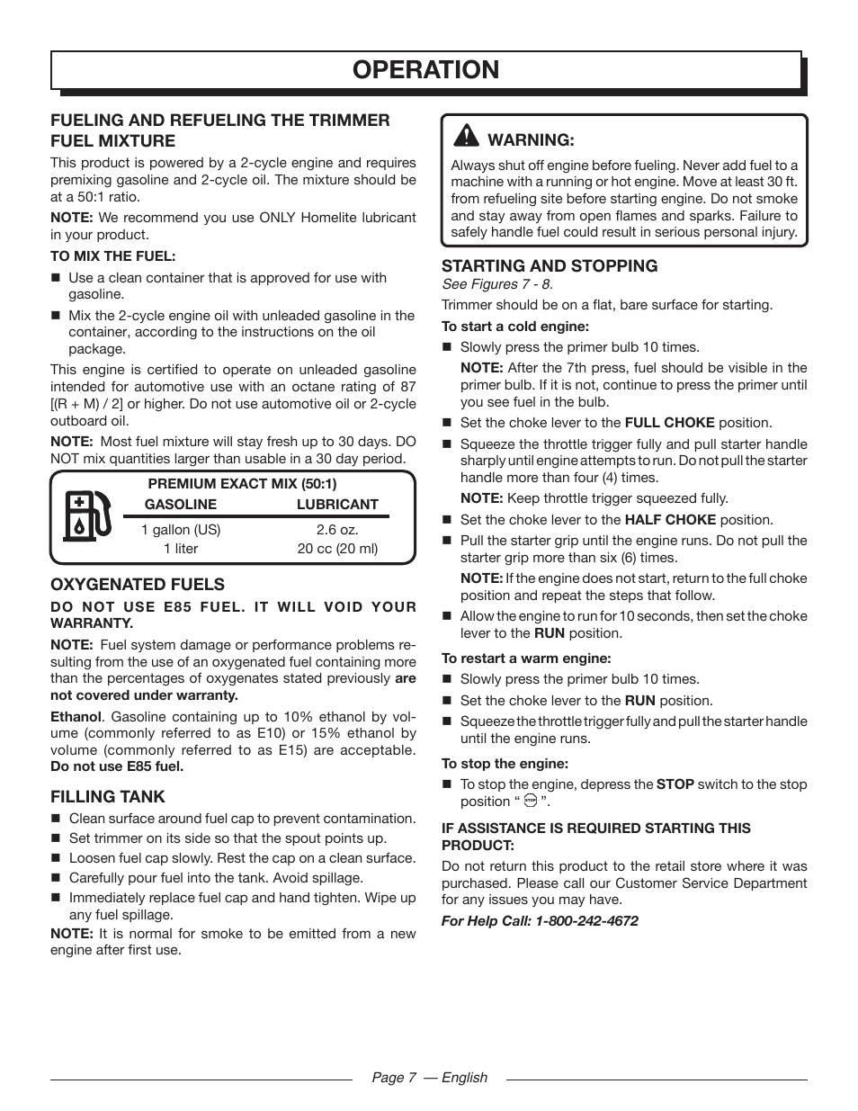 Operation | Homelite 26SS UT22650 User Manual | Page 11 / 44