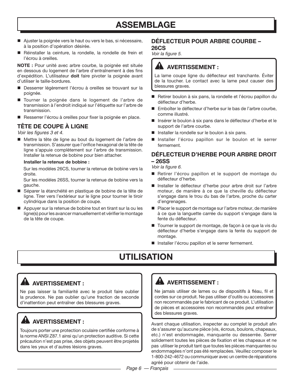 Assemblage, Utilisation | Homelite 26SS UT22650 User Manual | Page 22 / 44