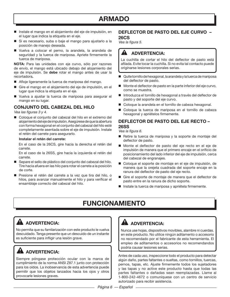 Armado, Funcionamiento | Homelite 26SS UT22650 User Manual | Page 34 / 44