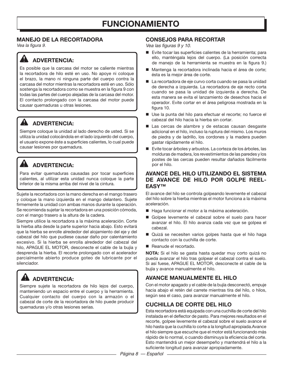 Funcionamiento | Homelite 26SS UT22650 User Manual | Page 36 / 44