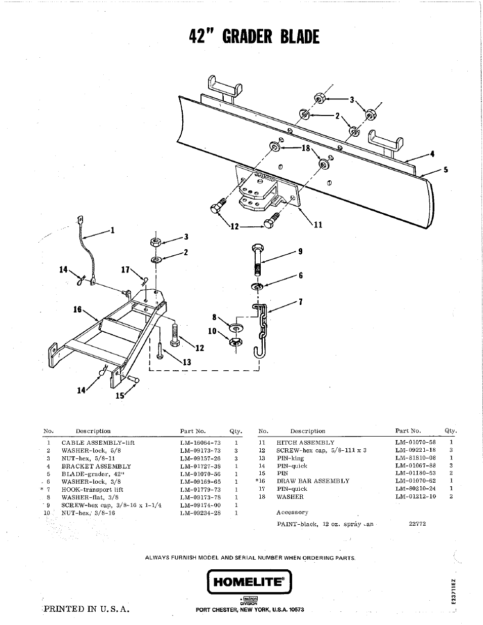 42" grader blade, Homelite | Homelite LM-991013 User Manual | Page 2 / 2