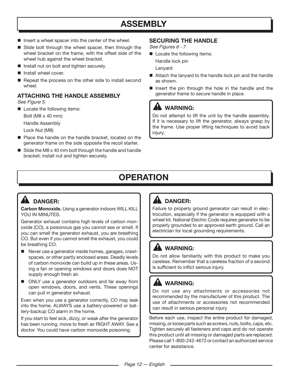 Assembly, Operation | Homelite HGCA3000 User Manual | Page 16 / 64
