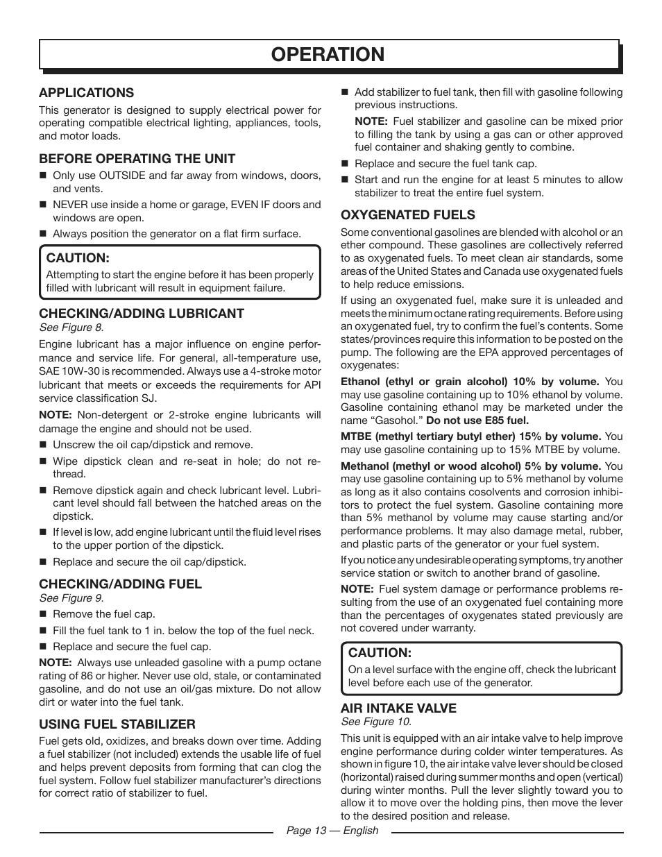 Operation | Homelite HGCA3000 User Manual | Page 17 / 64