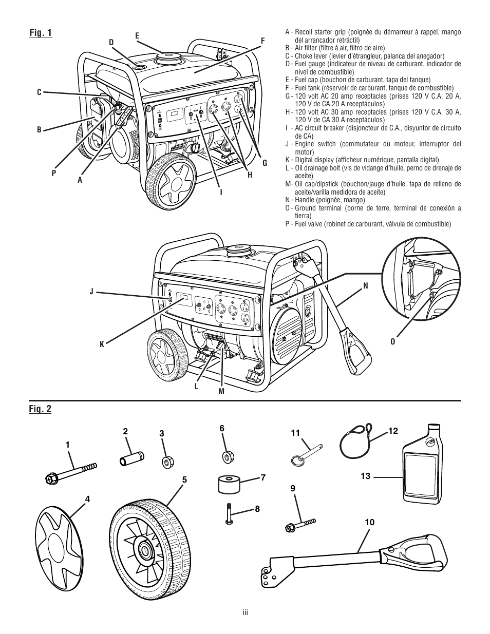 Fig. 1, Fig. 2 | Homelite HGCA3000 User Manual | Page 3 / 64