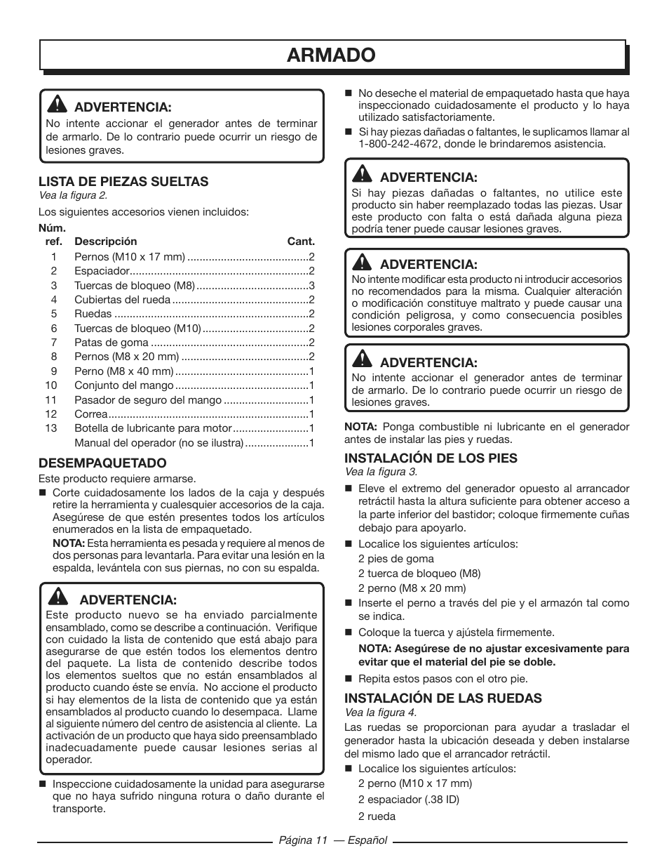 Armado | Homelite HGCA3000 User Manual | Page 53 / 64