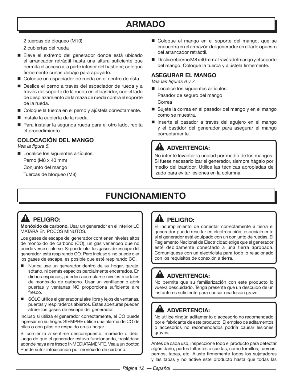 Armado, Funcionamiento | Homelite HGCA3000 User Manual | Page 54 / 64