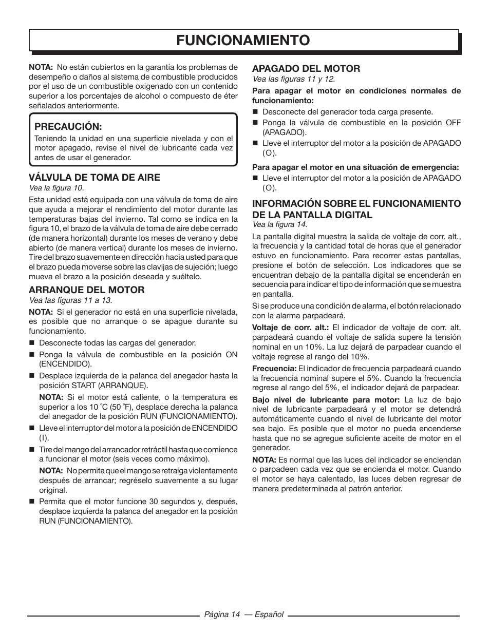 Funcionamiento | Homelite HGCA3000 User Manual | Page 56 / 64