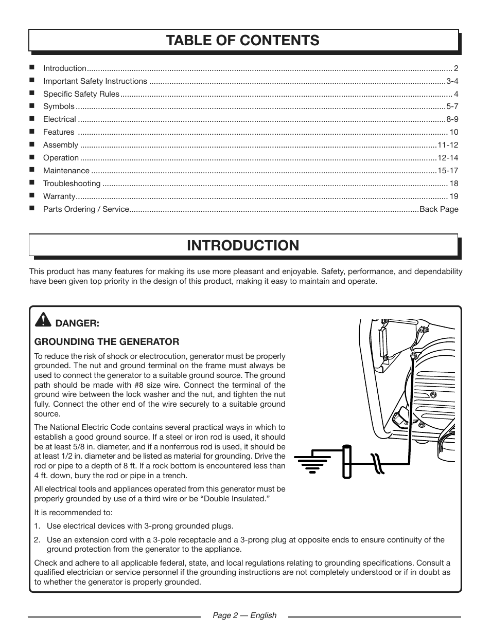 Table of contents introduction | Homelite HGCA3000 User Manual | Page 6 / 64