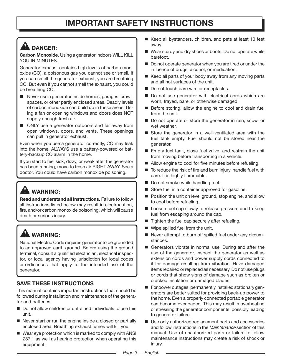 Important safety instructions | Homelite HGCA3000 User Manual | Page 7 / 64