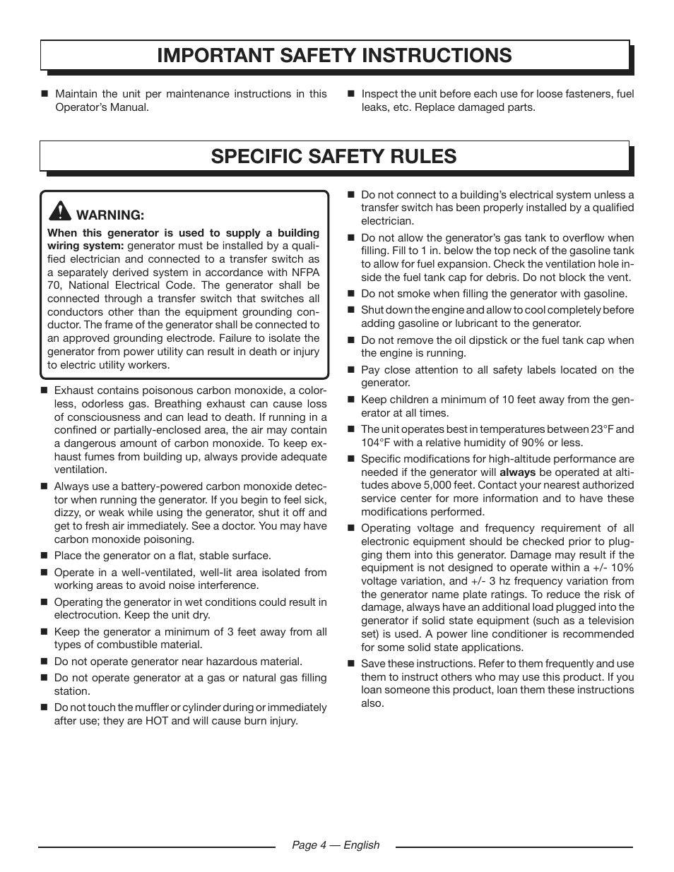 Specific safety rules, Important safety instructions | Homelite HGCA3000 User Manual | Page 8 / 64