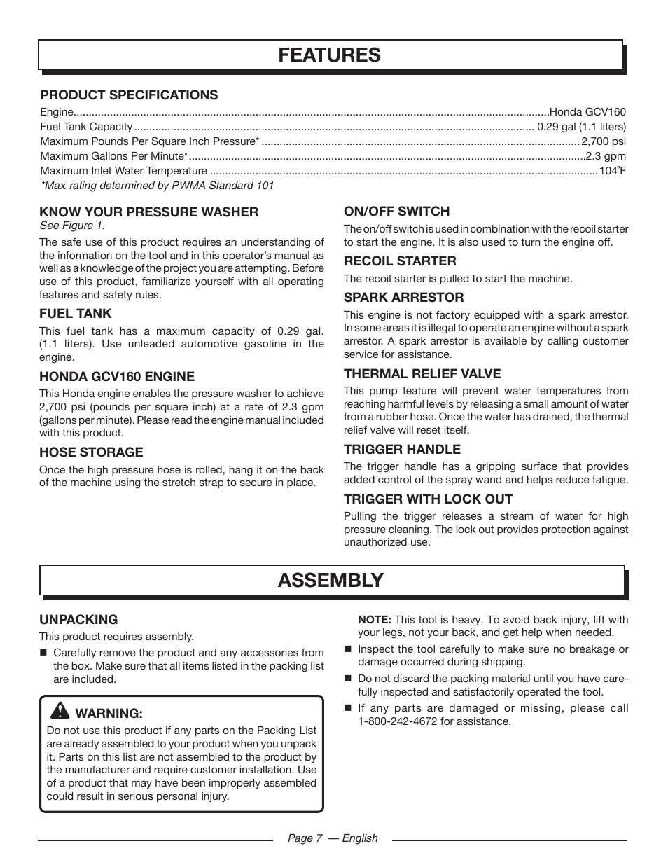 Features, Assembly | Homelite UT80993 User Manual | Page 11 / 48