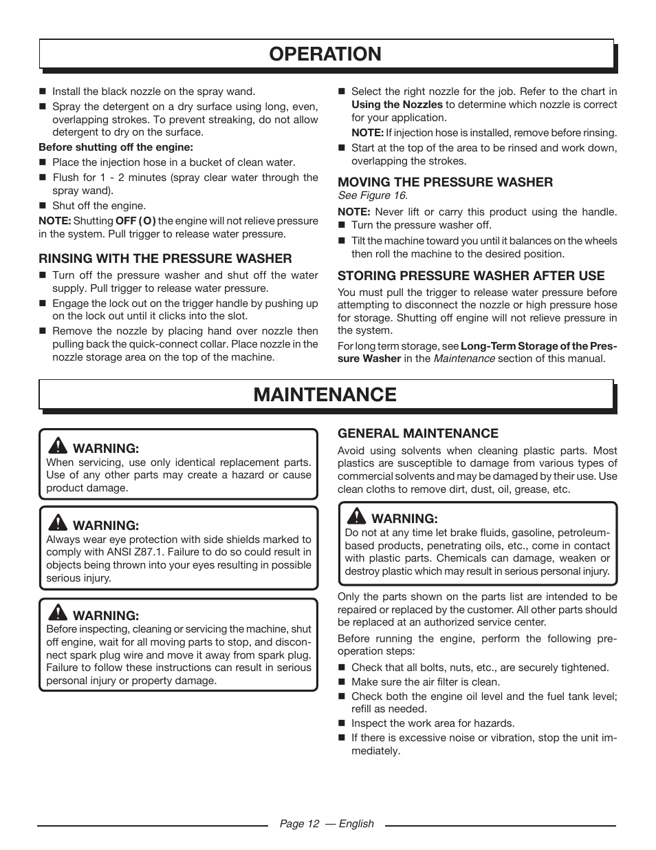 Maintenance, Operation | Homelite UT80993 User Manual | Page 16 / 48