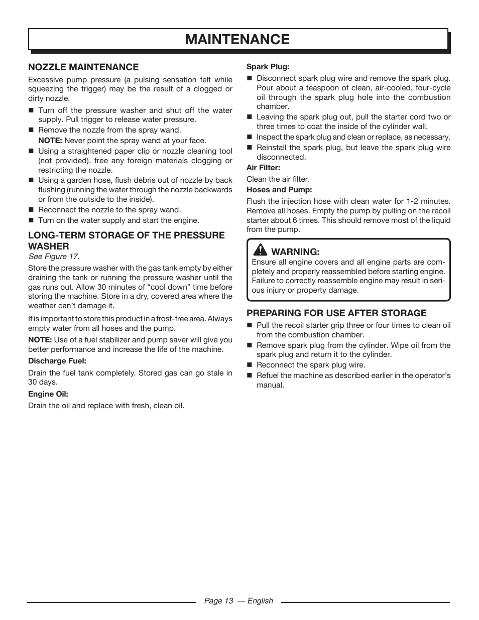 Maintenance | Homelite UT80993 User Manual | Page 17 / 48