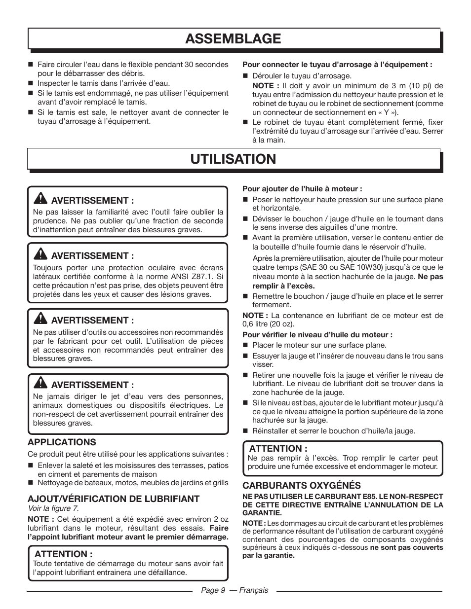 Utilisation, Assemblage | Homelite UT80993 User Manual | Page 27 / 48