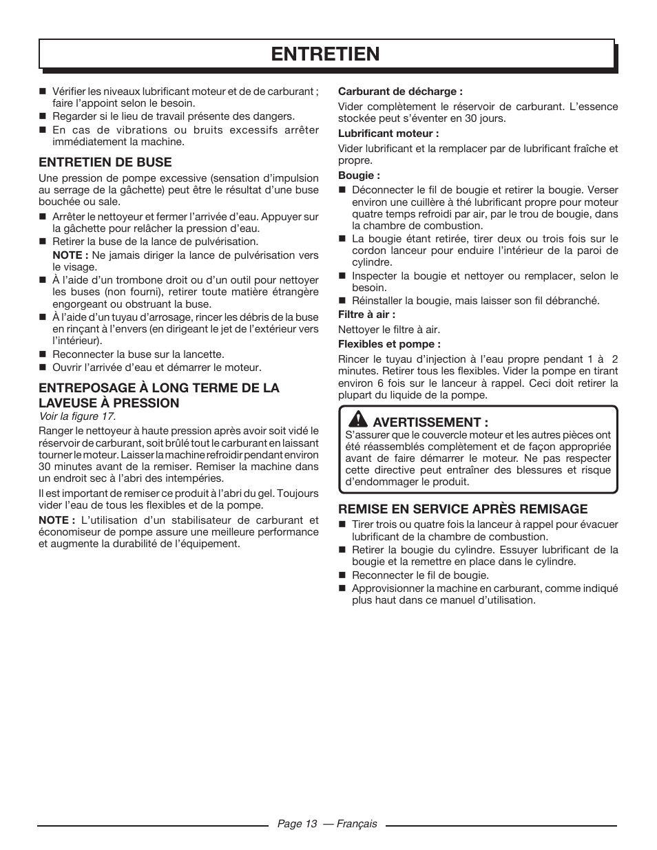 Entretien | Homelite UT80993 User Manual | Page 31 / 48