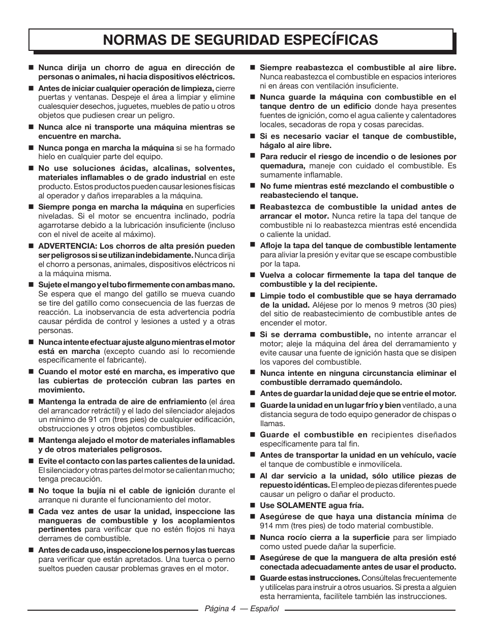 Normas de seguridad específicas | Homelite UT80993 User Manual | Page 36 / 48