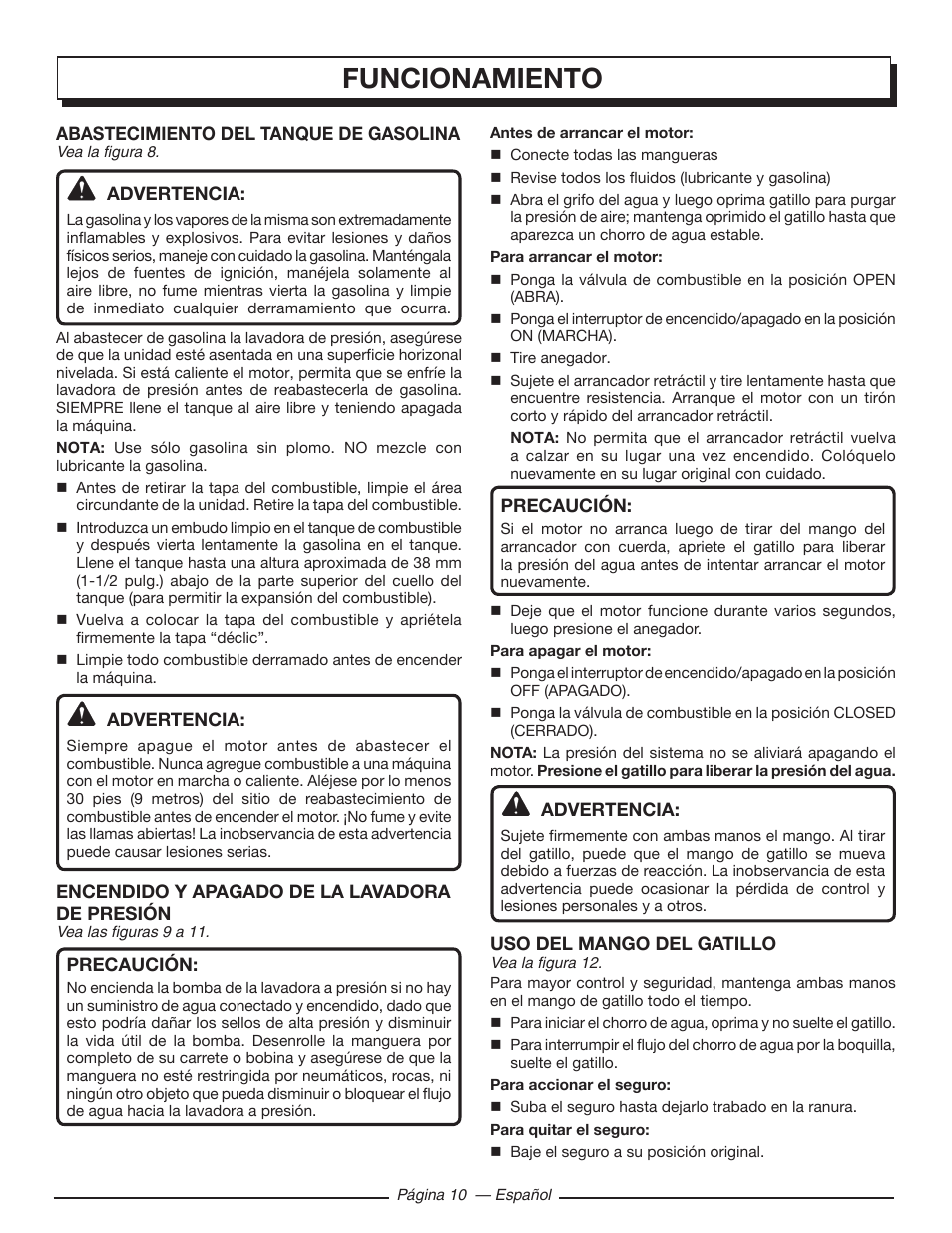 Funcionamiento | Homelite UT80993 User Manual | Page 42 / 48