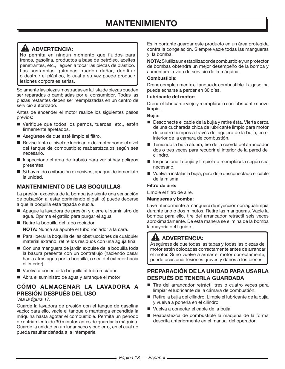 Mantenimiento | Homelite UT80993 User Manual | Page 45 / 48