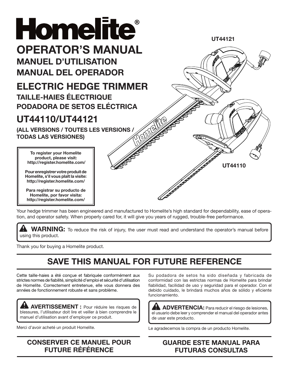 Homelite UT44121 User Manual | 38 pages