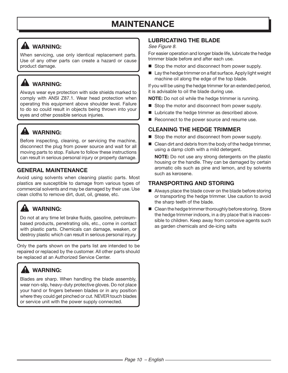 Maintenance | Homelite UT44121 User Manual | Page 12 / 38