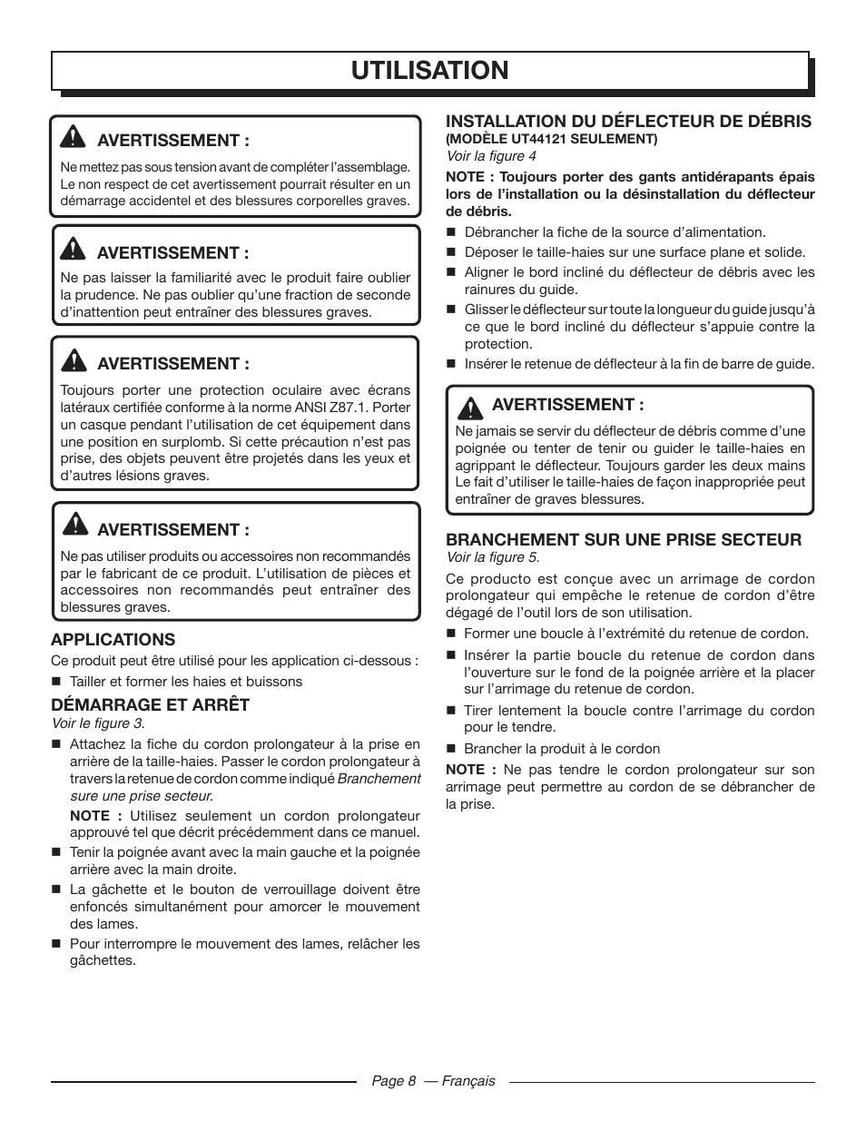 Utilisation | Homelite UT44121 User Manual | Page 21 / 38