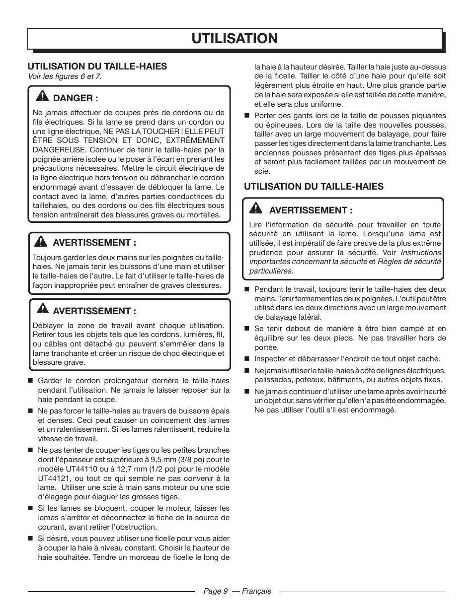 Utilisation | Homelite UT44121 User Manual | Page 22 / 38