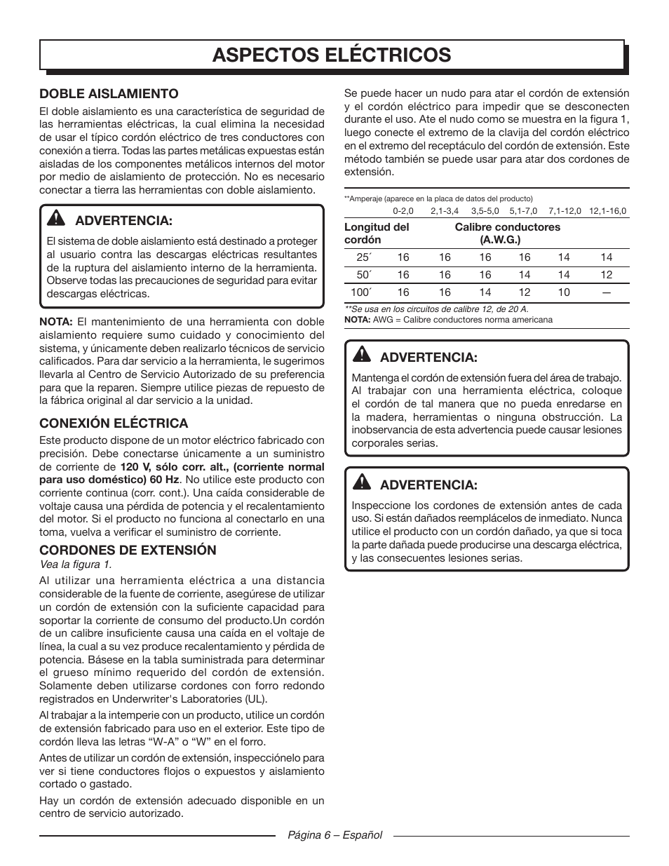 Features, Aspectos eléctricos | Homelite UT44121 User Manual | Page 30 / 38