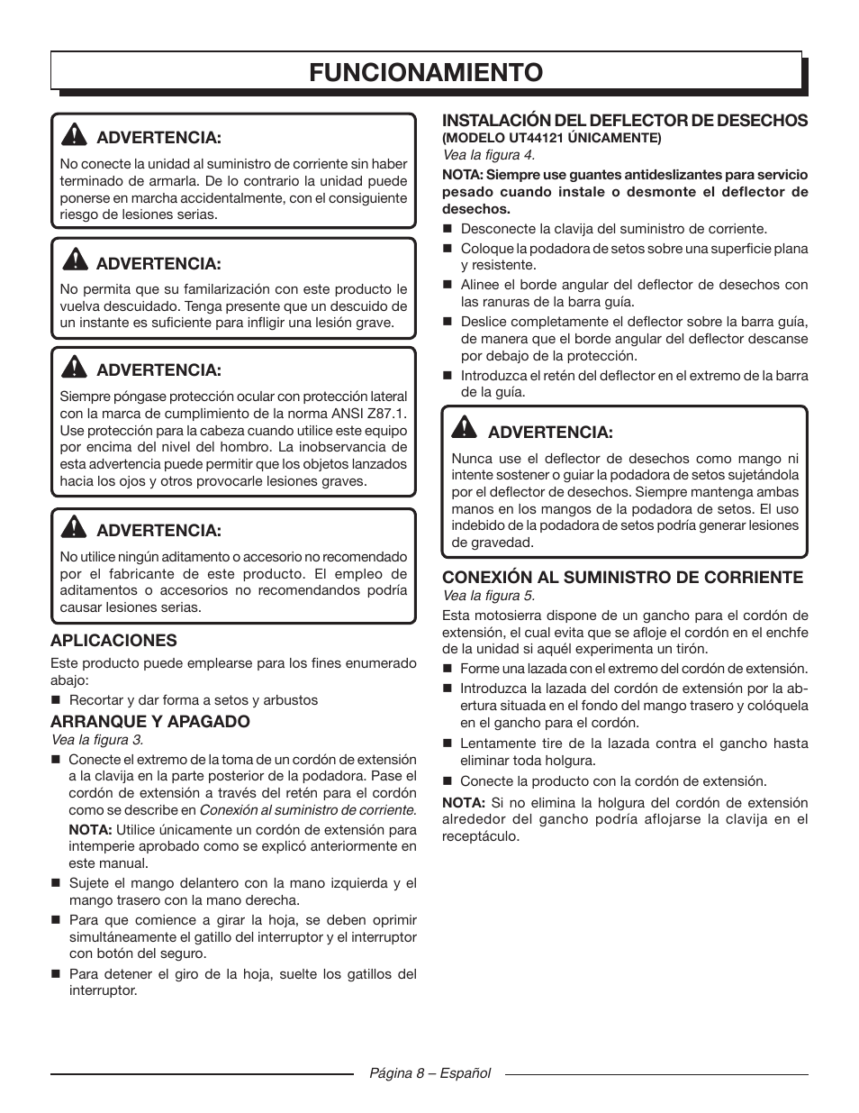 Funcionamiento | Homelite UT44121 User Manual | Page 32 / 38