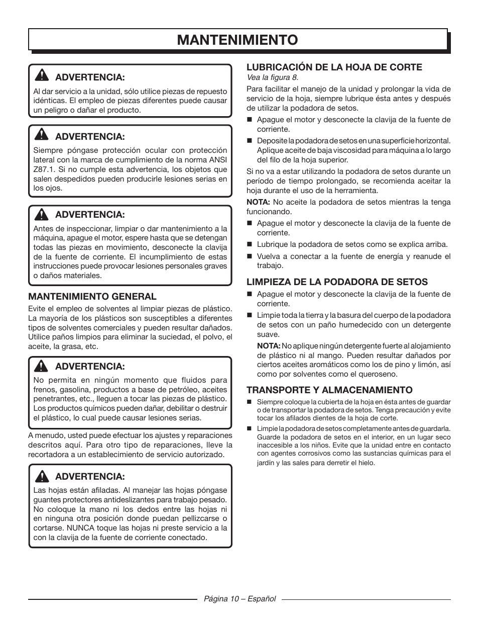 Mantenimiento | Homelite UT44121 User Manual | Page 34 / 38