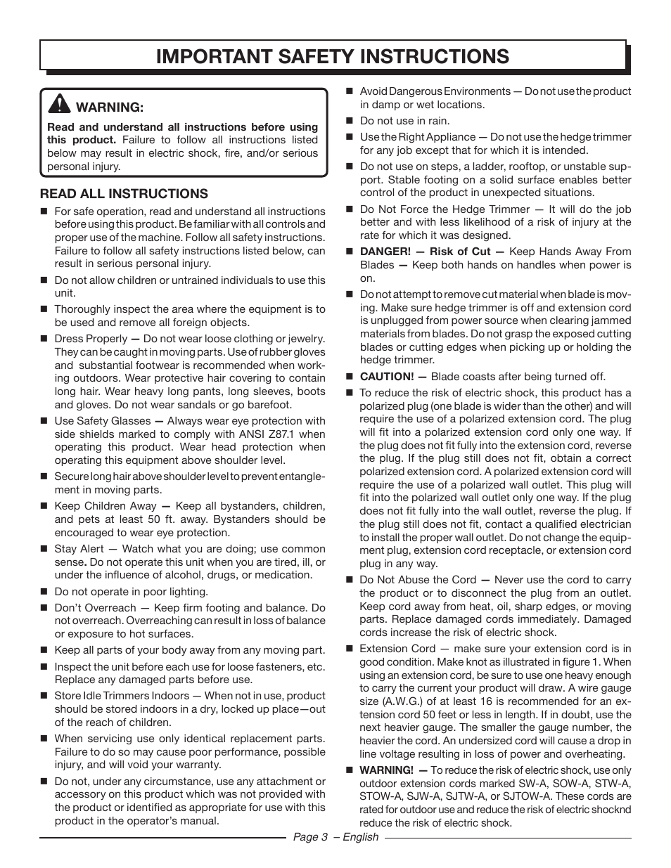 Important safety instructions | Homelite UT44121 User Manual | Page 5 / 38