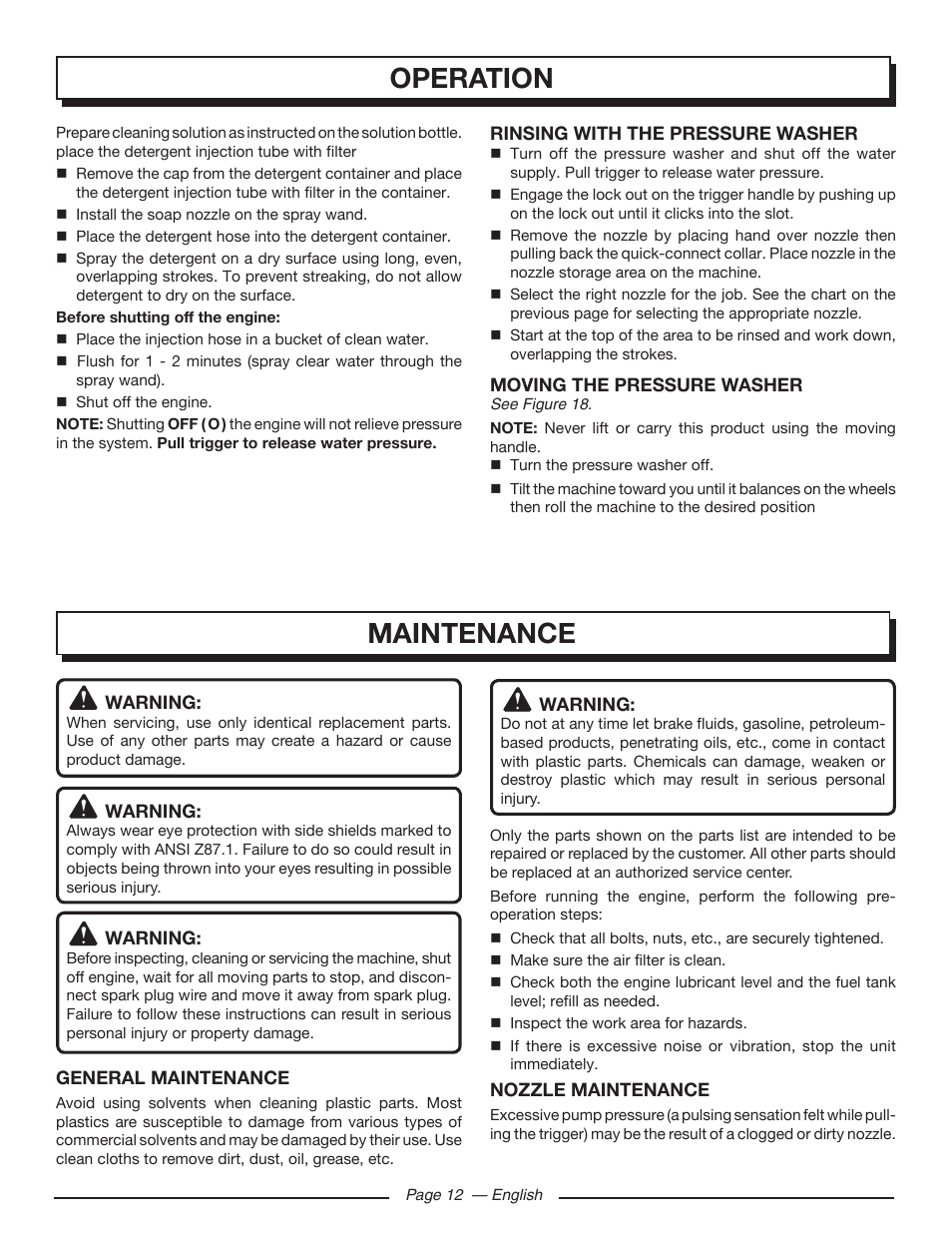 Maintenance, Operation | Homelite UT80546 User Manual | Page 16 / 52