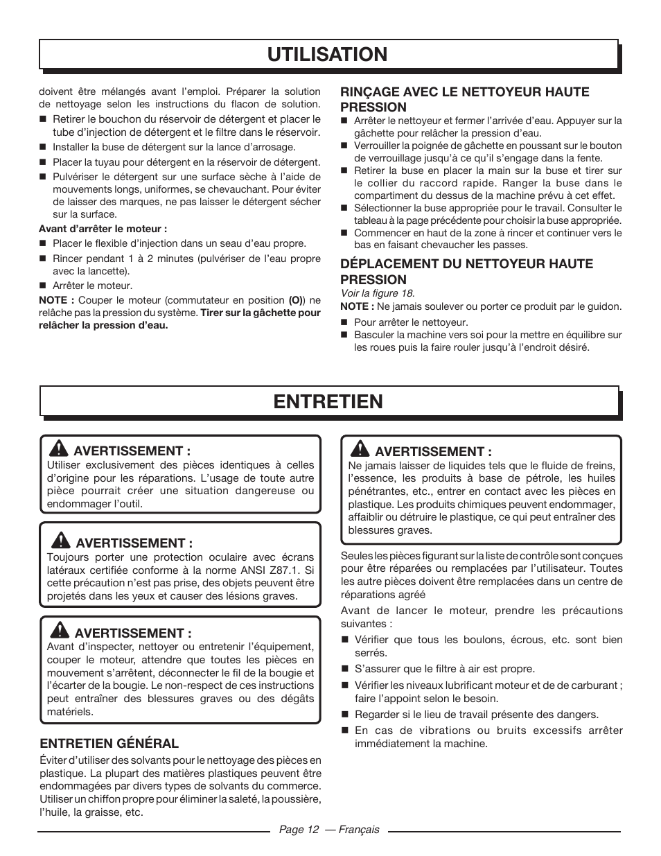 Entretien, Utilisation | Homelite UT80546 User Manual | Page 31 / 52