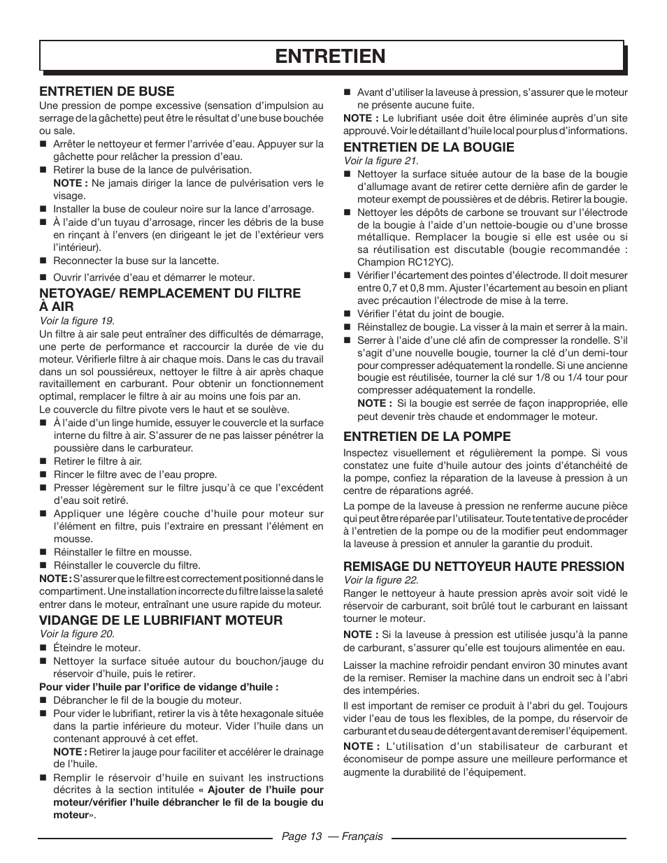 Entretien | Homelite UT80546 User Manual | Page 32 / 52