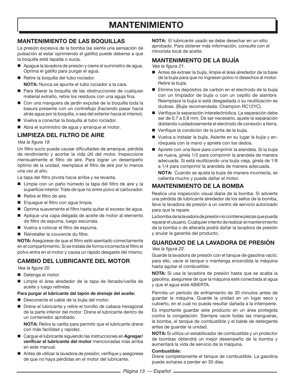 Mantenimiento | Homelite UT80546 User Manual | Page 47 / 52