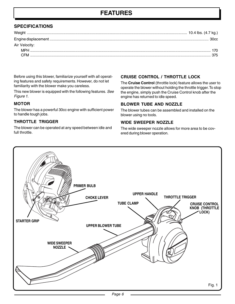 Features | Homelite ZR08110 User Manual | Page 6 / 16