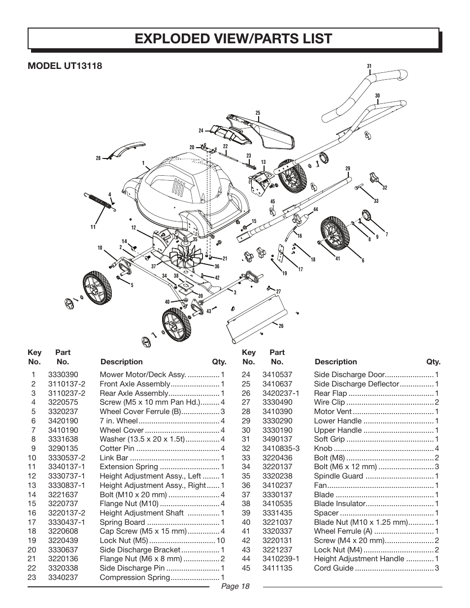 Exploded view/parts list | Homelite UT13118 User Manual | Page 18 / 22