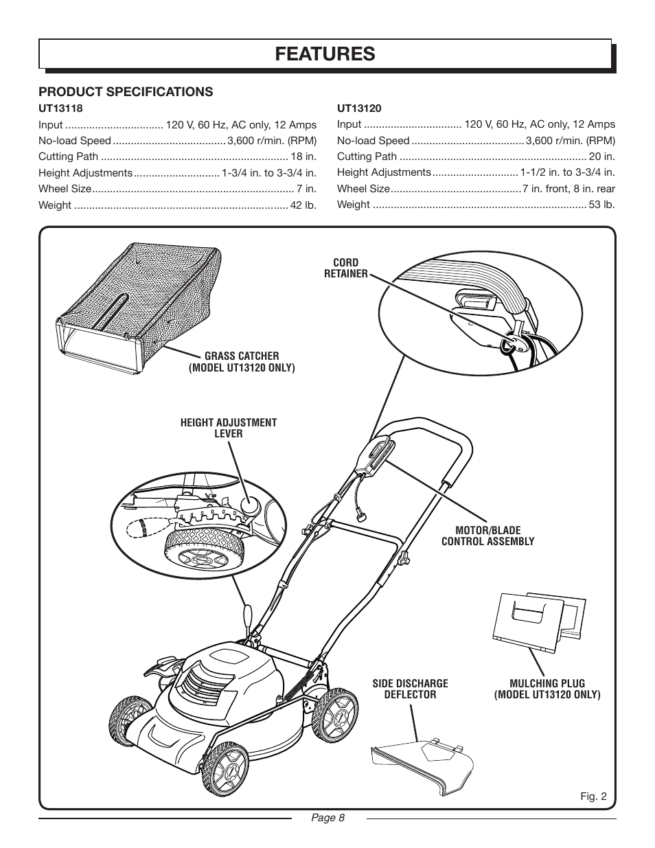 Features | Homelite UT13118 User Manual | Page 8 / 22