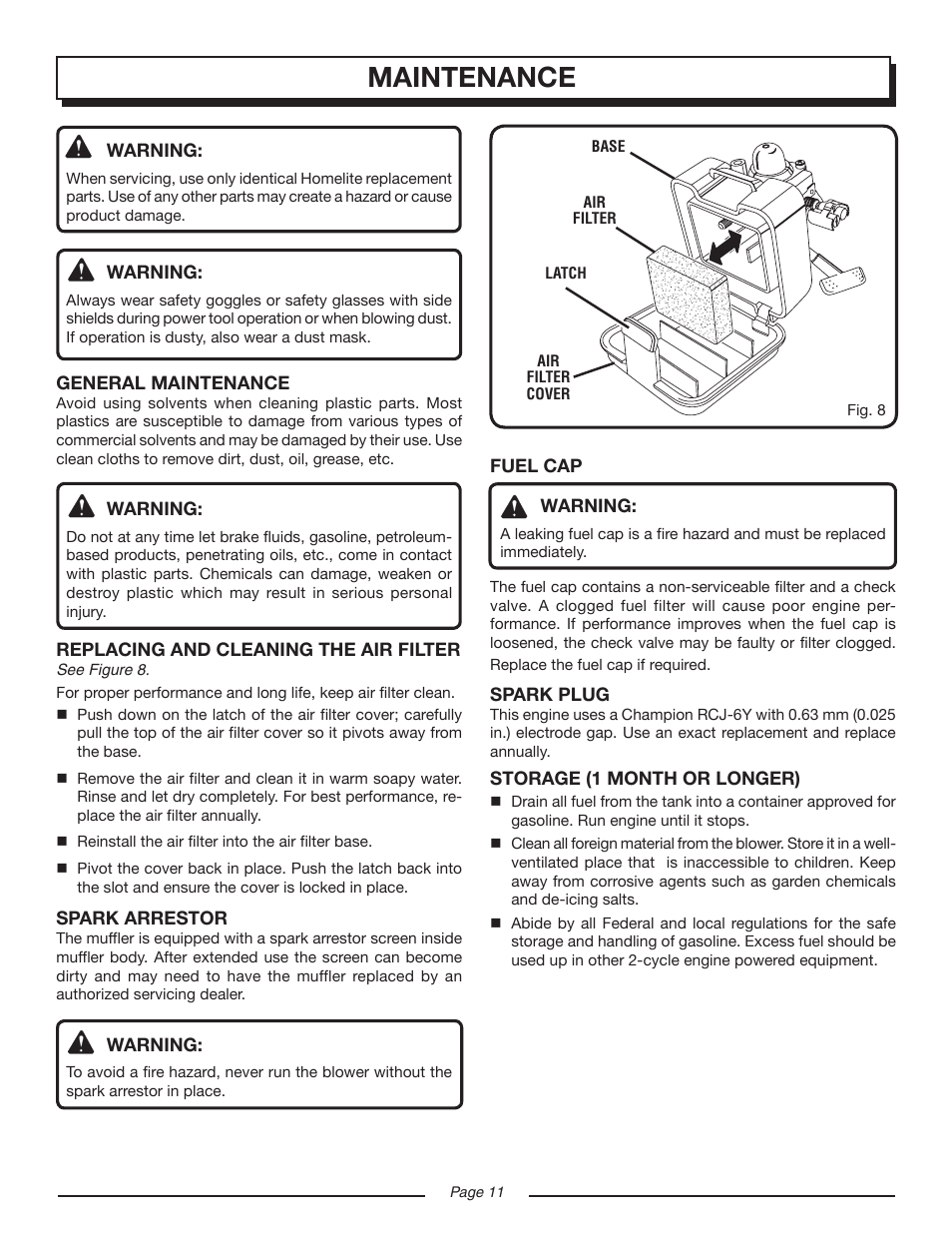 Maintenance | Homelite UT08120D User Manual | Page 11 / 16