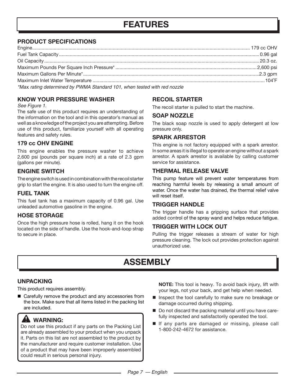 Features, Assembly | Homelite UT80953 User Manual | Page 11 / 52