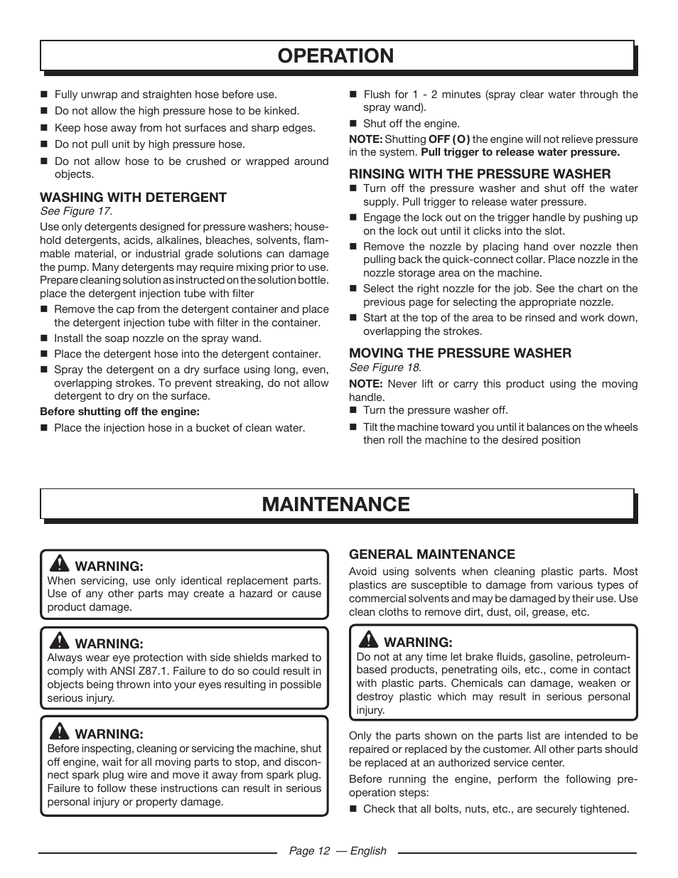 Maintenance, Operation | Homelite UT80953 User Manual | Page 16 / 52