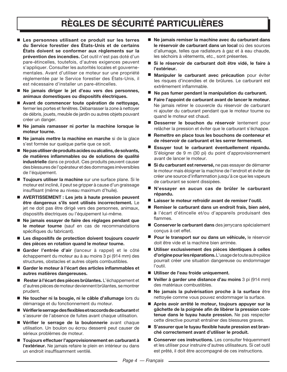 Règles de sécurité particulières | Homelite UT80953 User Manual | Page 23 / 52