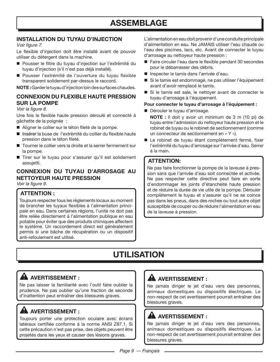 Assemblage, Utilisation | Homelite UT80953 User Manual | Page 28 / 52
