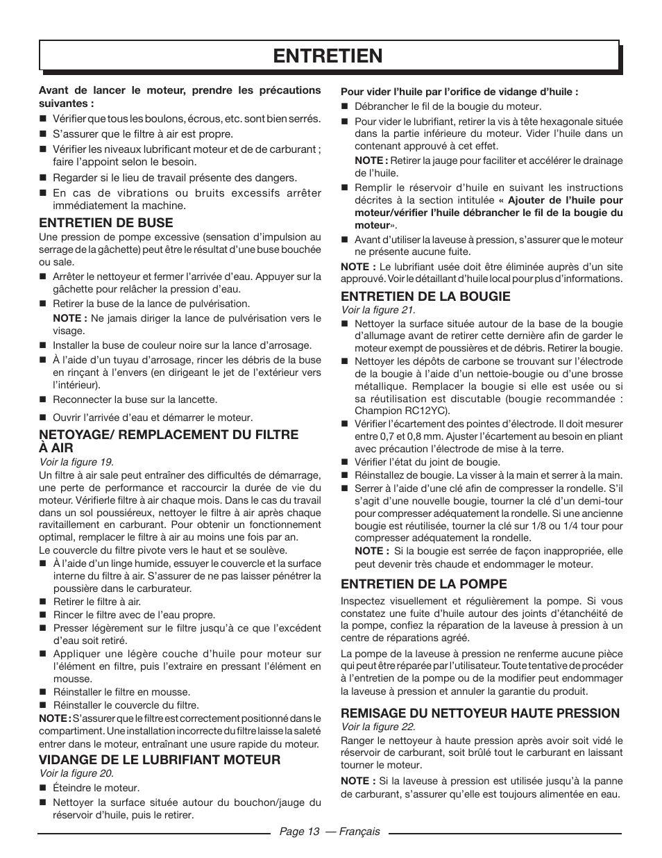 Entretien | Homelite UT80953 User Manual | Page 32 / 52