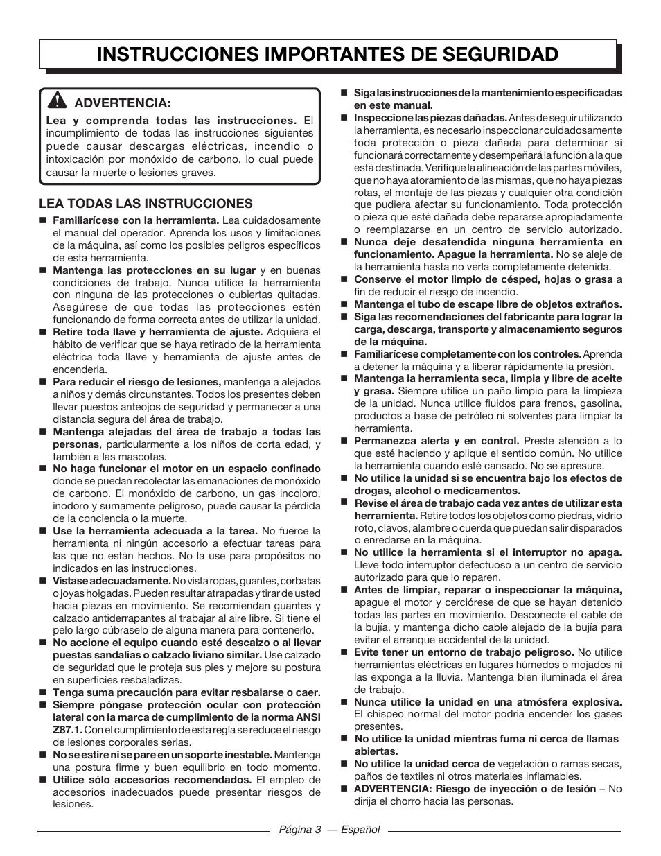 Instrucciones importantes de seguridad | Homelite UT80953 User Manual | Page 37 / 52