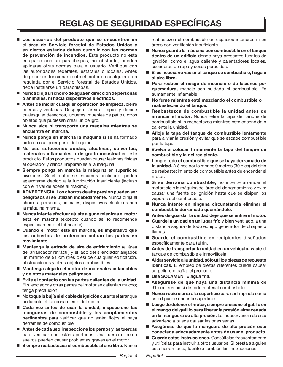 Reglas de seguridad específicas | Homelite UT80953 User Manual | Page 38 / 52