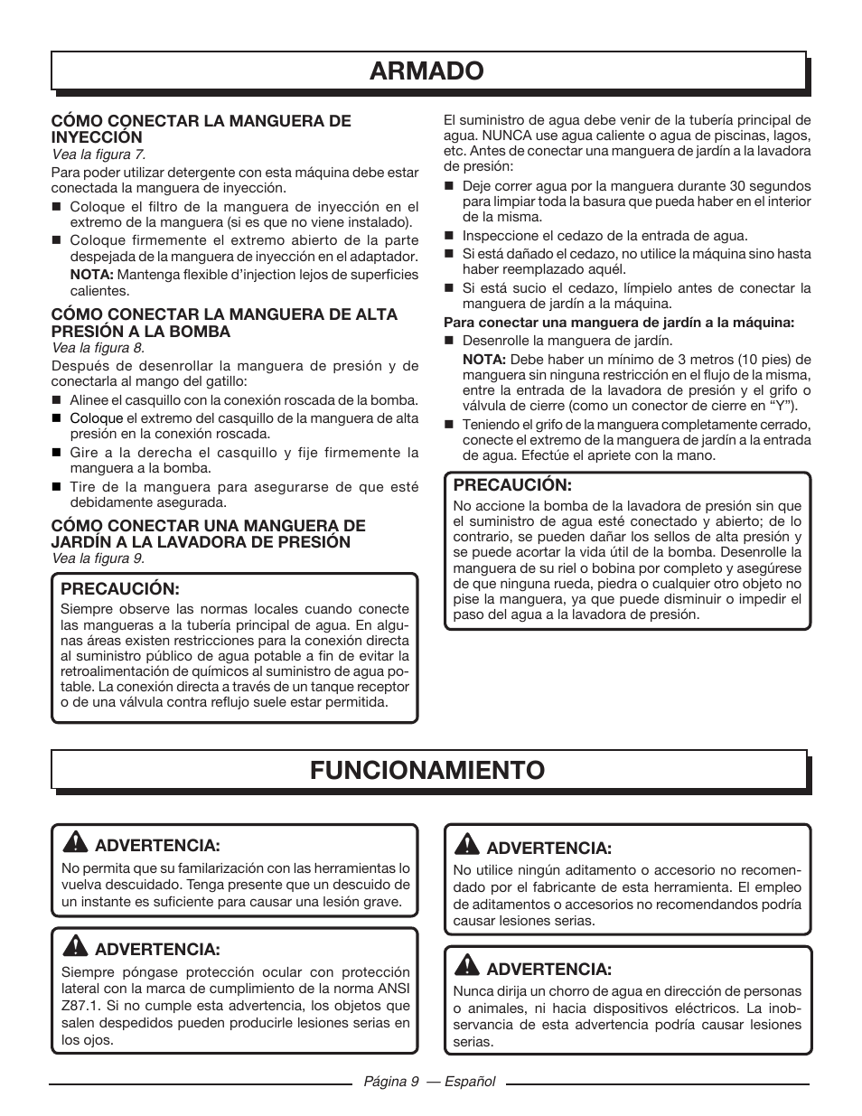 Armado, Funcionamiento | Homelite UT80953 User Manual | Page 43 / 52