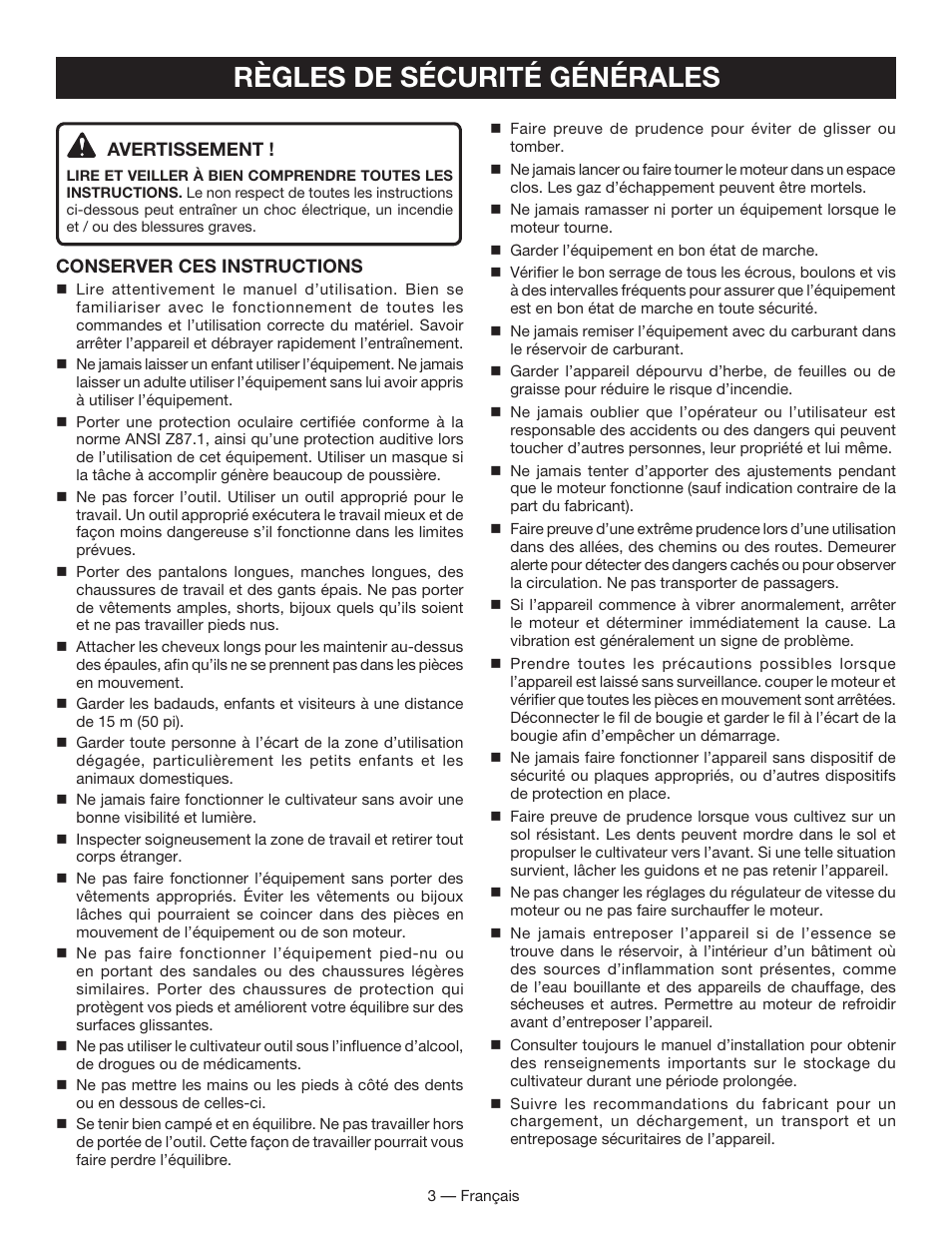 Règles de sécurité générales | Homelite UT60526 User Manual | Page 20 / 48