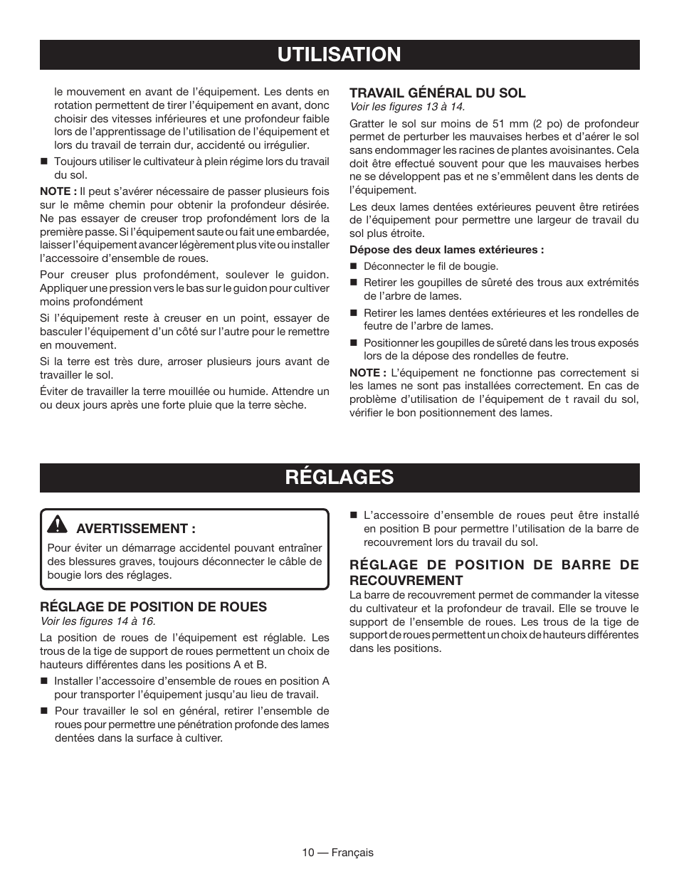 Utilisation, Réglages | Homelite UT60526 User Manual | Page 27 / 48
