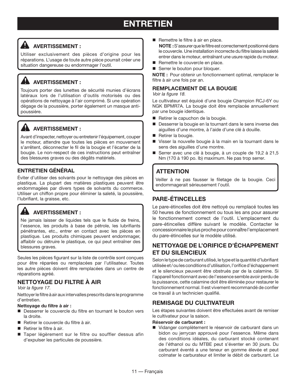 Entretien | Homelite UT60526 User Manual | Page 28 / 48