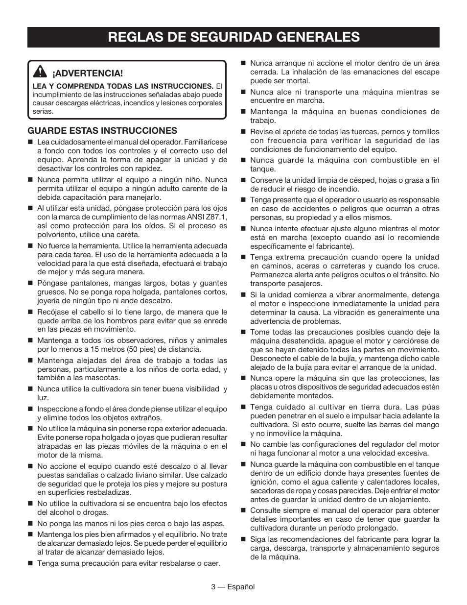 Reglas de seguridad generales | Homelite UT60526 User Manual | Page 33 / 48